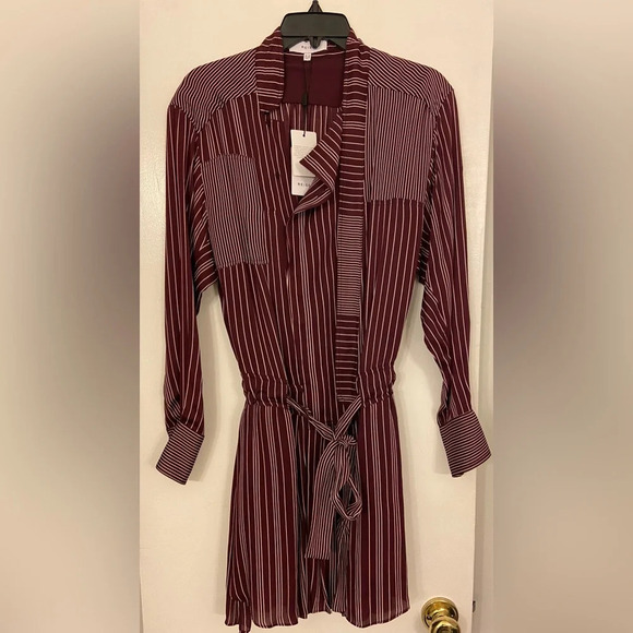 NWT Reiss Albi Striped Mini Shirtdress Berry & Ivory Size 6 - Picture 5 of 10